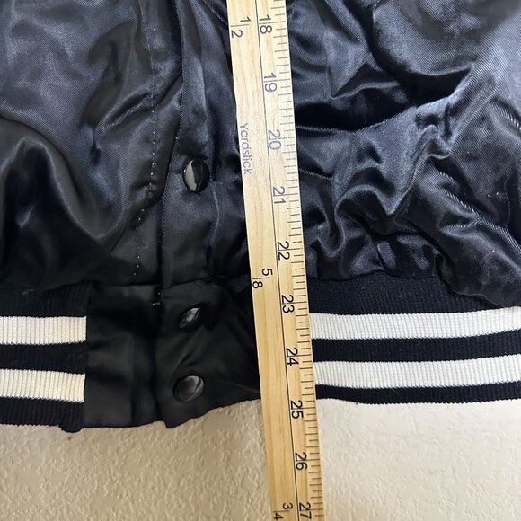 VTG Don Alleson Bomber Satin Varsity Jacket Women M Black "Lisa" 90s Button Up - Picture 3 of 15